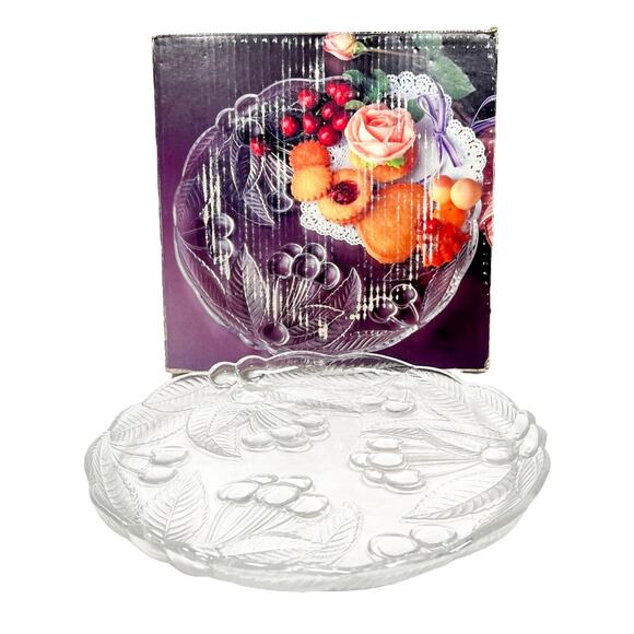Mikasa Clear Crystal Platter 12" Glass Appetizer Serving Dish Cherries Pattern - Picture 16 of 16